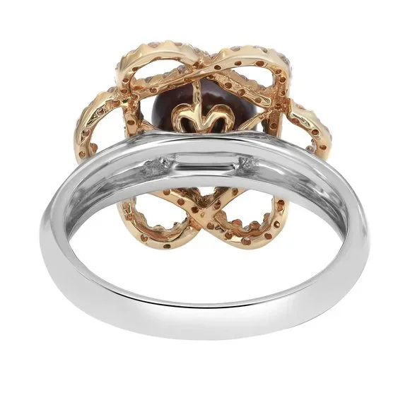 0.38Cttw Round Diamond And Tahitian Pearl Ladies Cocktail Ring 14K Gold Size 7.5